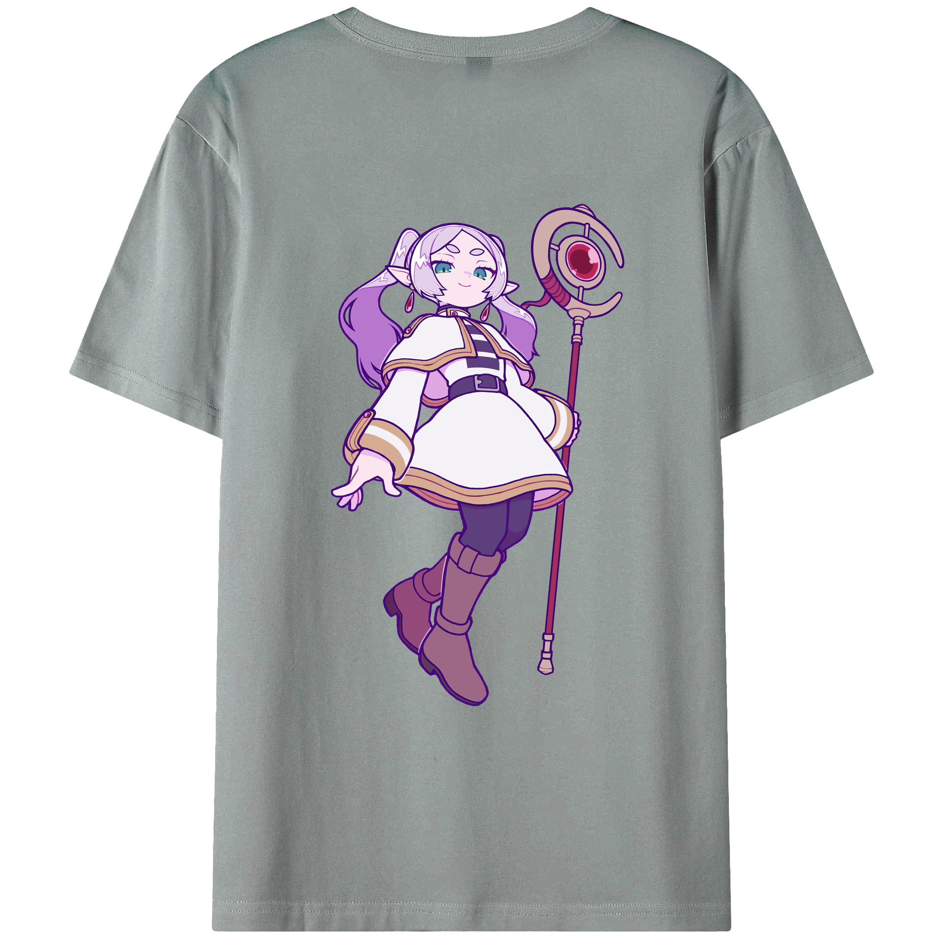 （画像用） 葬送のフリーレン Frieren 綿100％ メンズ半袖Tシャツ（バックプリント） 通気性